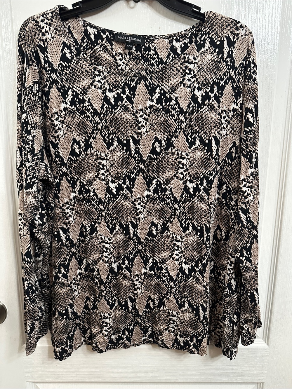 Mario Serrani Beige and Black Snake-Print Long Sleeve Top